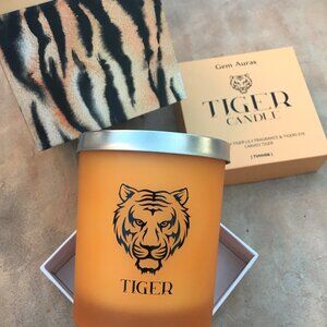 Tiger Themed Candle Tiger's Eye Gemstone Tiger Lily Scent Soy Limited Edition